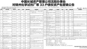 中国长城资产管理公司沈阳办事处关于锦州化学试剂厂等33户债权资产包的营销公告暨实业投资机遇分析